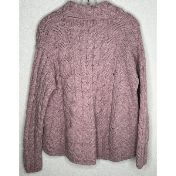 Aran Woollen Mills Sweater Womens Large Pink Merino Cable Knit Cardigan Ireland - Picture 3 of 13